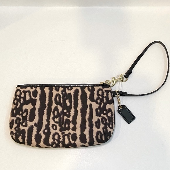COACH Animal Print Wristlet Black Patent Leather Trim Gold Toned Hardware - Picture 11 of 13